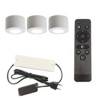 3 apliques de techo redondos blancos para porche Vasso, IP44, con set de conexión y mando a distancia