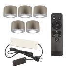 5 apliques de techo redondos cromados para porche Vasso, IP44, con set de conexión y mando a distancia