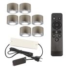 7 apliques de techo redondos cromados para porche Vasso, IP44, con set de conexión y mando a distancia