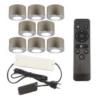 8 apliques de techo redondos cromados para porche Vasso, IP44, con set de conexión y mando a distancia