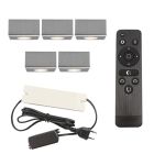 5 apliques de techo cuadrados cromados para porche Fredo, IP44, con set de conexión y mando a distancia