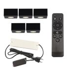 5 apliques de techo cuadrados negros para porche Fredo, IP44, con set de conexión y mando a distancia