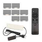 7 apliques de techo cuadrados cromados para porche Fredo, IP44, con set de conexión y mando a distancia