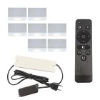 7 apliques de techo cuadrados blancos para porche Fredo, IP44, con set de conexión y mando a distancia