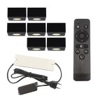 7 apliques de techo cuadrados negros para porche Fredo, IP44, con set de conexión y mando a distancia