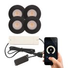 4 focos empotrables inteligentes negros para porche Dico, IP65, con set de conexión