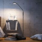 Lámpara de pie de lectura moderna negra, Bilge, 12W, ajustable entre luz blanco cálido y frío LED, con regulador táctil