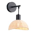 Aplique de ratán marrón, Sijmen, con interruptor