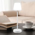 Lámpara de mesa recargable de plástico blanca, Suman, 2W, ajustable entre luz blanco cálido y frío LED, IP44, con regulador táctil