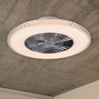 Ventilador de techo diseño cromado, Damon, 40W, ajustable entre luz blanco cálido y frío LED, con mando a distancia