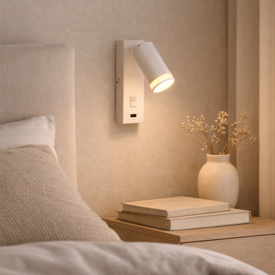 Foco de pared blanco moderno, Tara, con interruptor