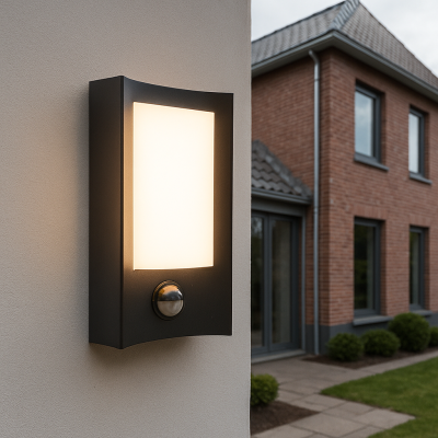 Aplique exterior con sensor de movimiento negro moderno, Loris, 6W, 3000K LED, IP44