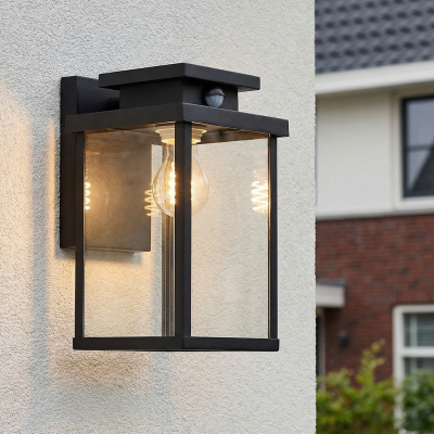 Aplique exterior con sensor de movimiento negro moderno, Jesca, IP44