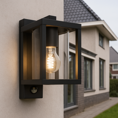 Aplique exterior con sensor de movimiento negro moderno, Amalie, IP54