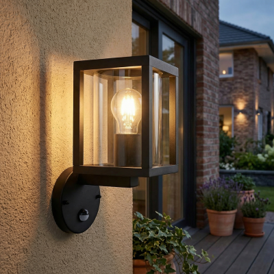 Aplique exterior con sensor de movimiento negro moderno, Amalie, IP54