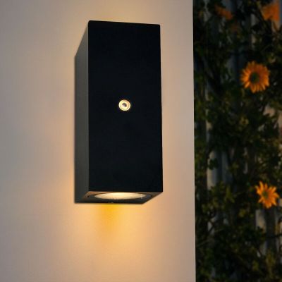 Aplique exterior con sensor crepuscular negro moderno, Corella, IP54