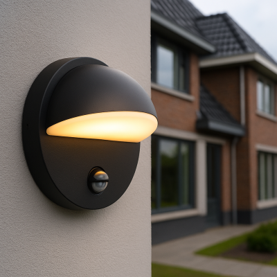 Aplique exterior con sensor de movimiento negro moderno, Shelby, 7W, 3000K LED, IP44