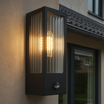 Aplique exterior con sensor de movimiento negro moderno, Senne, IP44