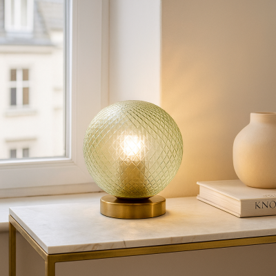 Lámpara de mesa verde retro, Johnson, con interruptor