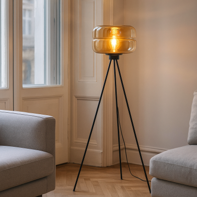 Lámpara de pie ámbar retro, Sean, con interruptor