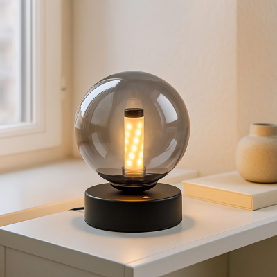 Lámpara de mesa recargable negra moderna, Theo, 2W, 3000K LED, IP44, regulable en 3 pasos