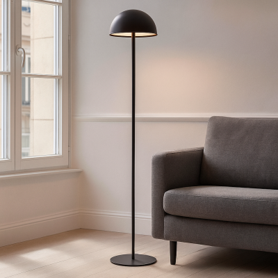 Lámpara de pie negra retro, Douwe, 4W, dim to warm LED, con regulador táctil