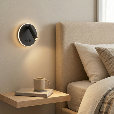 Aplique negro moderno, Robbie, 10W, 4000K LED, con interruptor