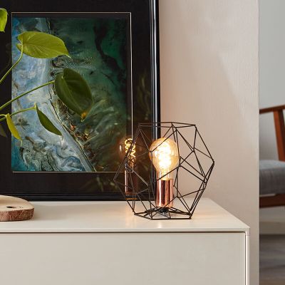 Lámpara de mesa cobre industrial, Noelle, con interruptor