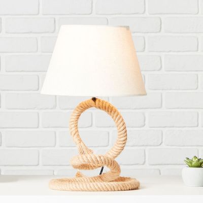 Lámpara de mesa blanca rústica, Boyke, con interruptor