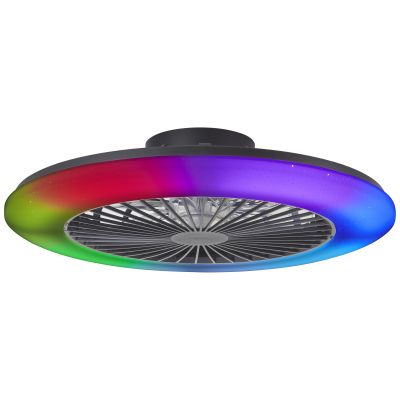Ventilador de techo negro moderno, Sofieke, 48W, RGBW LED, con mando a distancia