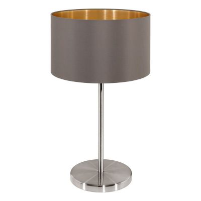 Lámpara de mesa marrón de tela, Terme, con interruptor