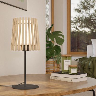 Lámpara de mesa rústica madera, Farah, con interruptor