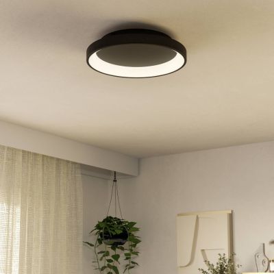 Lámpara de techo negra de plástico, Shauni, 12W, ajustable entre luz blanco cálido y frío LED, con mando a distancia