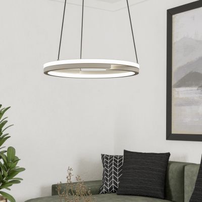 Lámpara colgante blanca de plástico, Madhvi, 20W, ajustable entre luz blanco cálido y frío LED, con mando a distancia