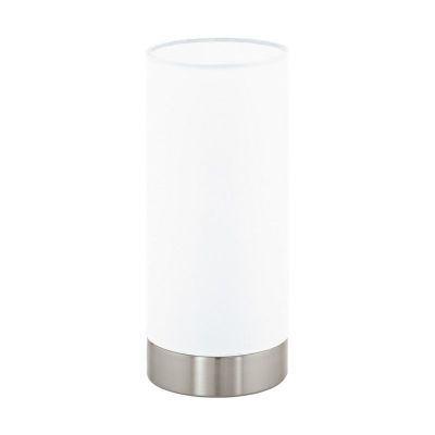Lámpara de mesa blanca de tela, Abano, con regulador táctil