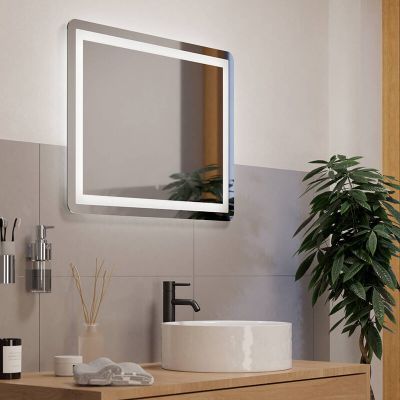 Espejo retroiluminado gris de vidrio, Bibi, 18,6W, ajustable entre luz blanco cálido y frío LED, IP44, con interruptor