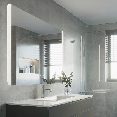 Espejo retroiluminado gris de vidrio, Bibi, 6,2W, ajustable entre luz blanco cálido y frío LED, IP44, con interruptor