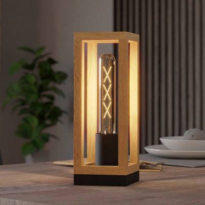 Lámpara de mesa de madera marrón, Jasmina, con interruptor