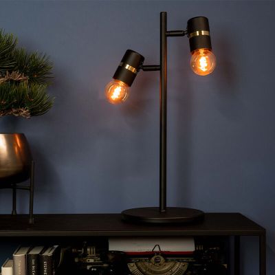 Lámpara de mesa negra de aluminio, Jelger, con interruptor