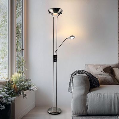 Lámpara de pie de lectura níquel moderna, Salvador, 18W, 3000K LED, con interruptor