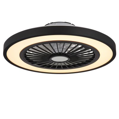 Ventilador de techo negro de plástico, Komal, 45W, ajustable entre luz blanco cálido y frío LED, con mando a distancia
