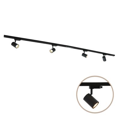 2M sistema iluminación carril monofásico negro + 4 Elena focos de carril