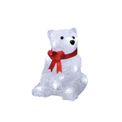 LED Polar Bear Christmas, sentado con lazo rojo 18cm, con batería, para interior