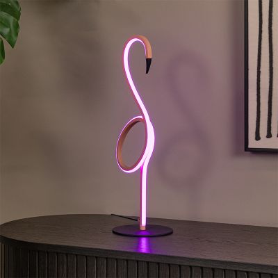 Lámpara de mesa moderna rosa, Flamingo, 5,5W, RGB LED, con mando a distancia