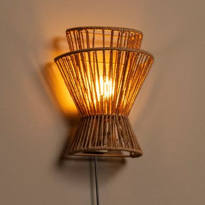 Aplique de ratán marrón, Tasman, con interruptor