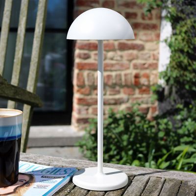 Lámpara de mesa exterior retro blanca, Joy, 1,5W, 3000K LED, IP54, con regulador táctil