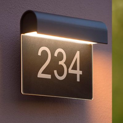 Número de casa con luz moderno negro, Thesi, 6W, 3000K LED, IP54