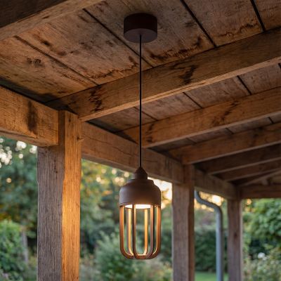 Lámpara exterior moderna color óxido, Wells, 8W, 2700K LED, IP54