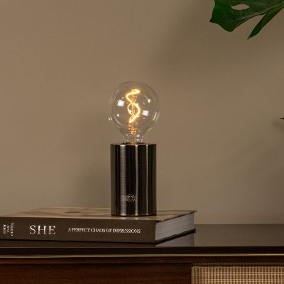 Lámpara de mesa recargable moderna gris, Vivo, con regulador táctil