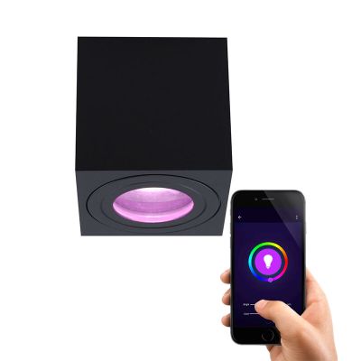 Lámpara de techo inteligente negra moderna, Alion, IP44, 4,5W, RGBW